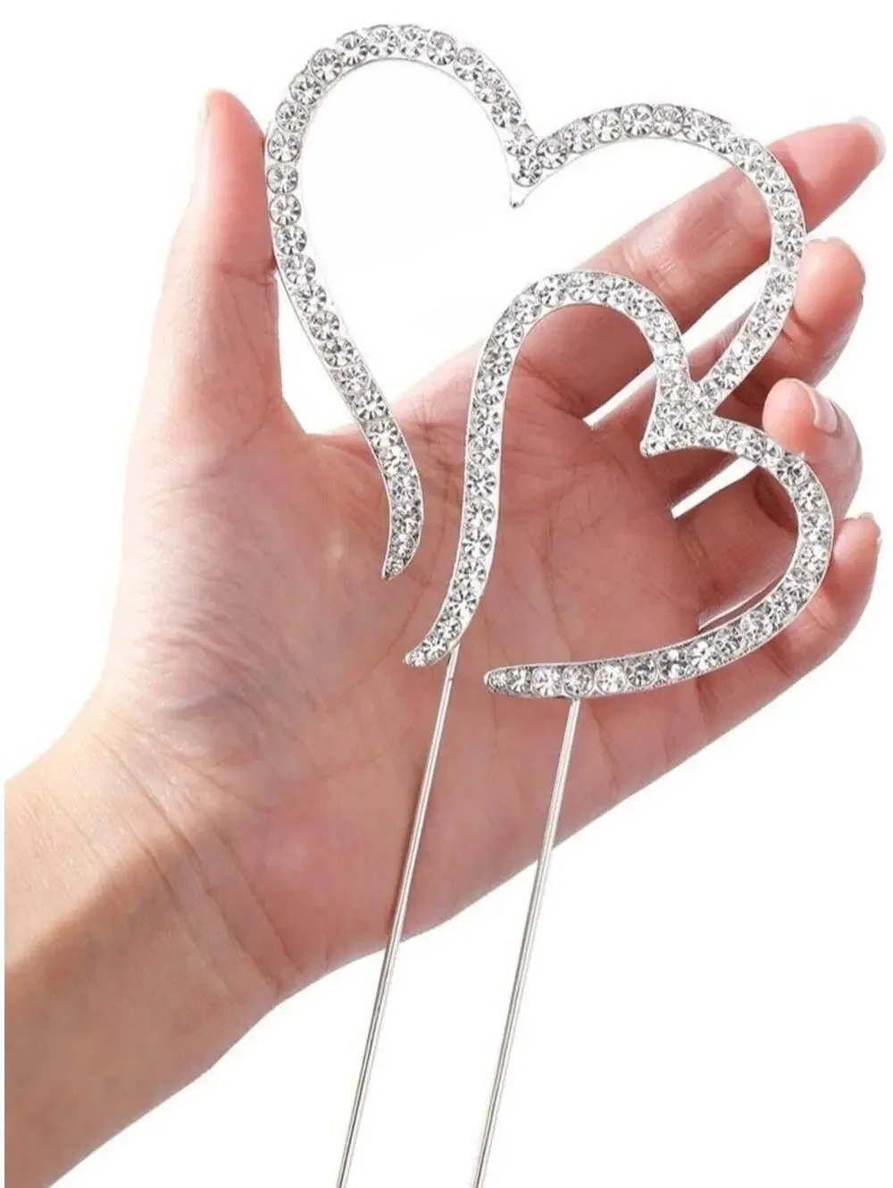 Double Heart Wedding Cake Topper LOVENJOY Crystal Rhinestone Gift Box Decor NEW